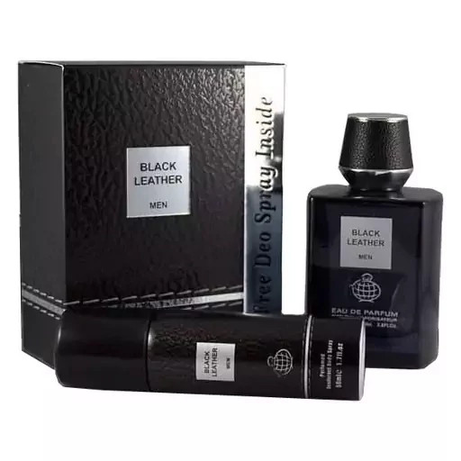 عطر ادکلن مردانه فراگرنس ورد مدل بلک لیدر Black Leather حجم 100 میلی لیتر به همراه اسپری