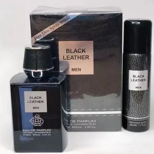 عطر ادکلن مردانه فراگرنس ورد مدل بلک لیدر Black Leather حجم 100 میلی لیتر به همراه اسپری