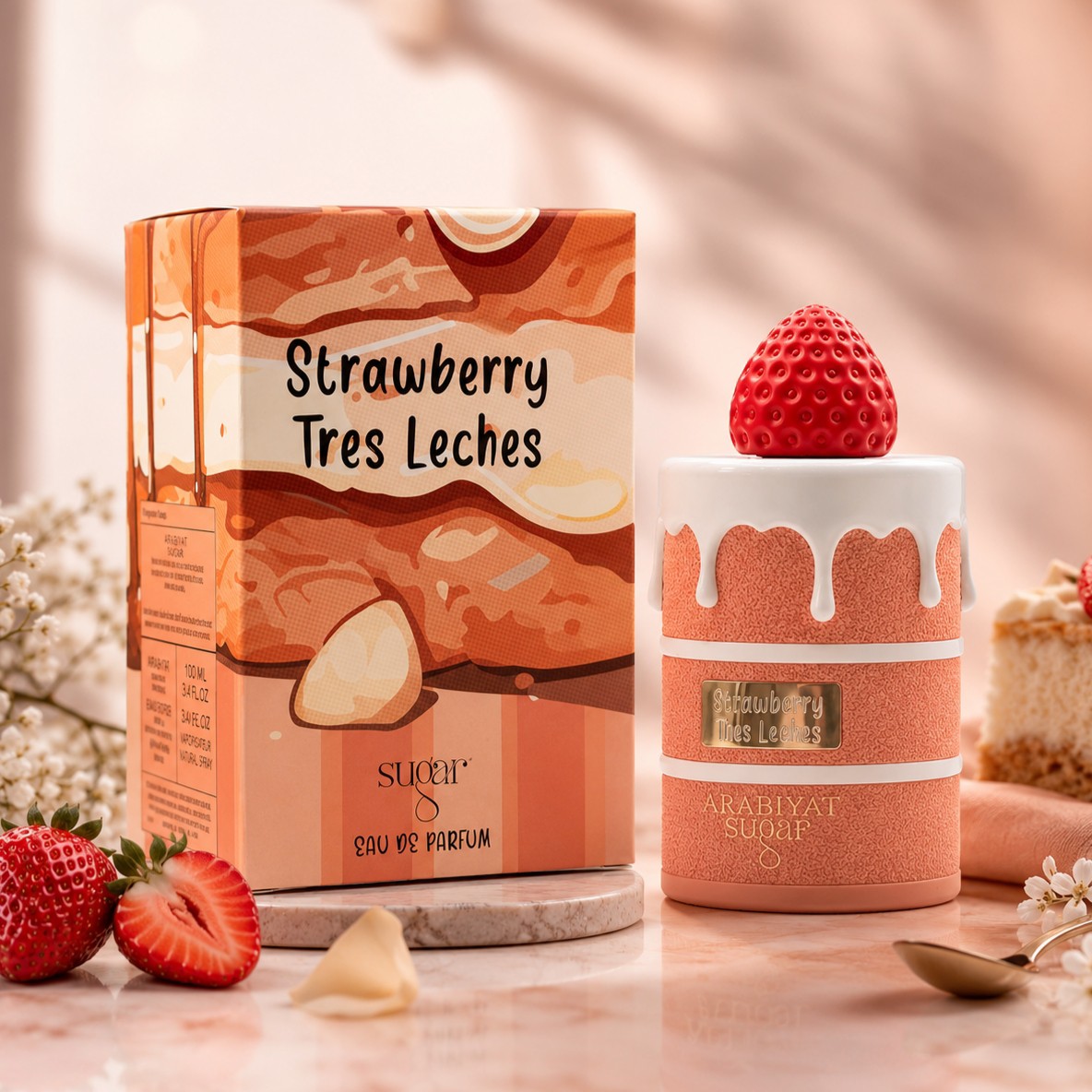 ادکلن عربیات شوگر مدل استرابری ترس لچز strawberry tres leches