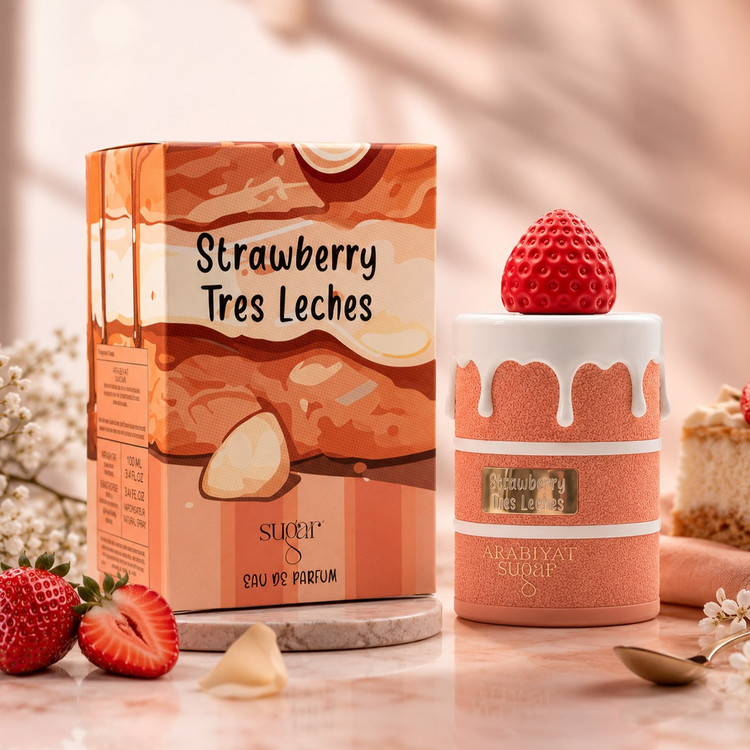 ادکلن عربیات شوگر مدل استرابری ترس لچز strawberry tres leches